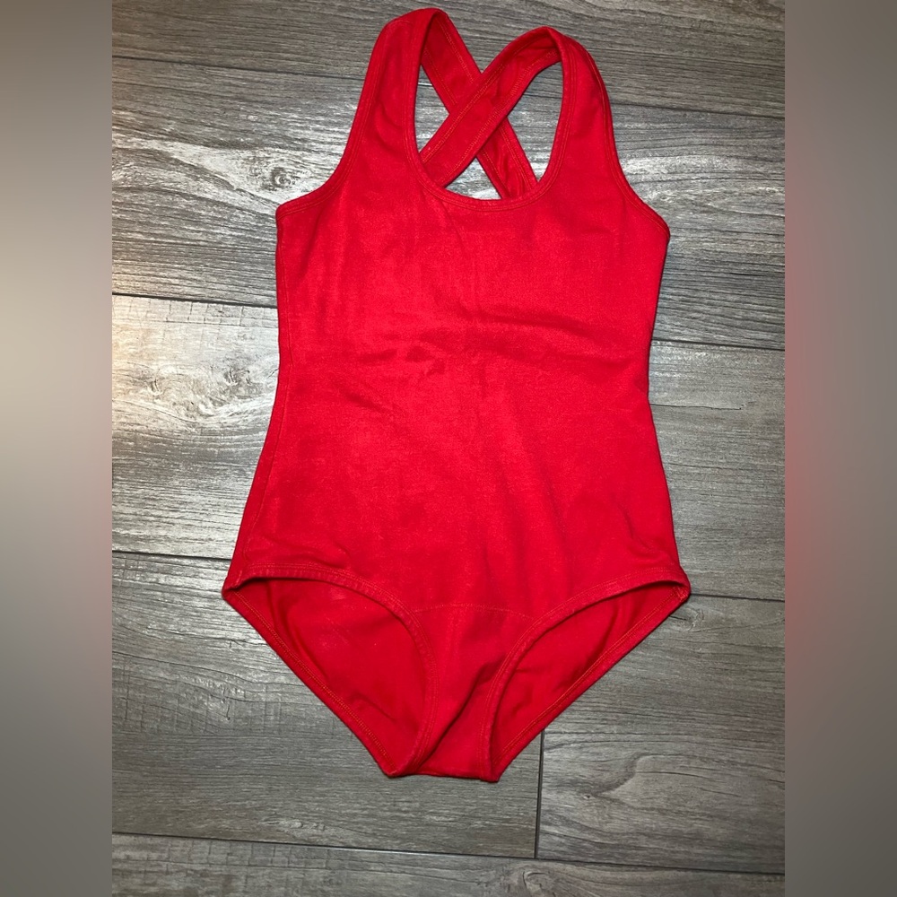 EUC ARC Cleo Leo Organic Cotton Red Crossback One-Piece Leotard/Bodysuit